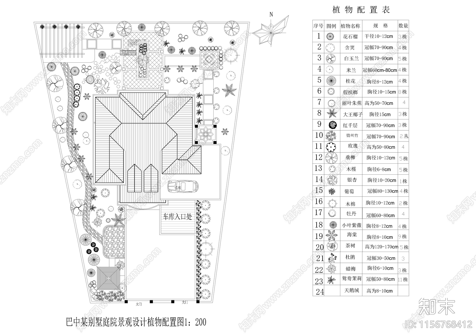 别墅庭院景观设计cad施工图下载【ID:1156768412】