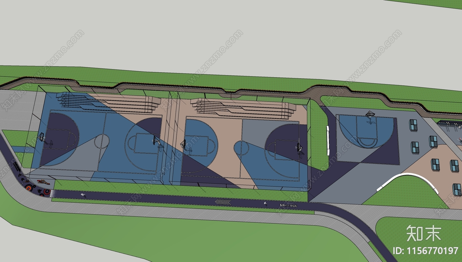 现代户外篮球场SU模型下载【ID:1156770197】