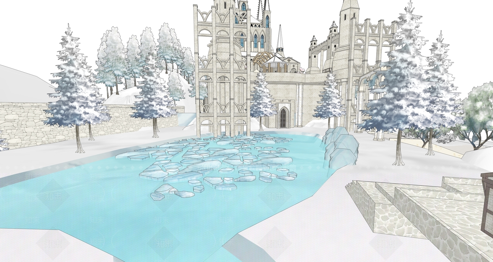 北欧冰雪风格鸟瞰规划SU模型下载【ID:1156773469】
