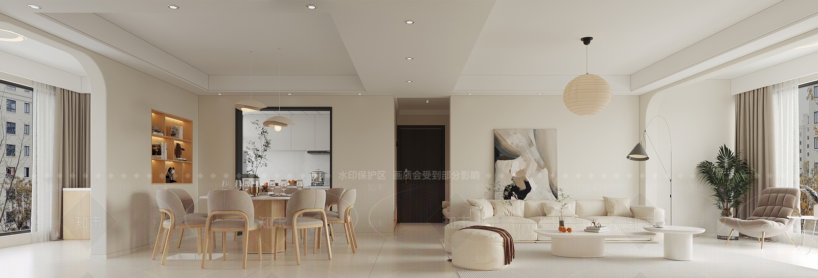 现代奶油客餐厅3D模型下载【ID:1156774447】_知末3d模型网