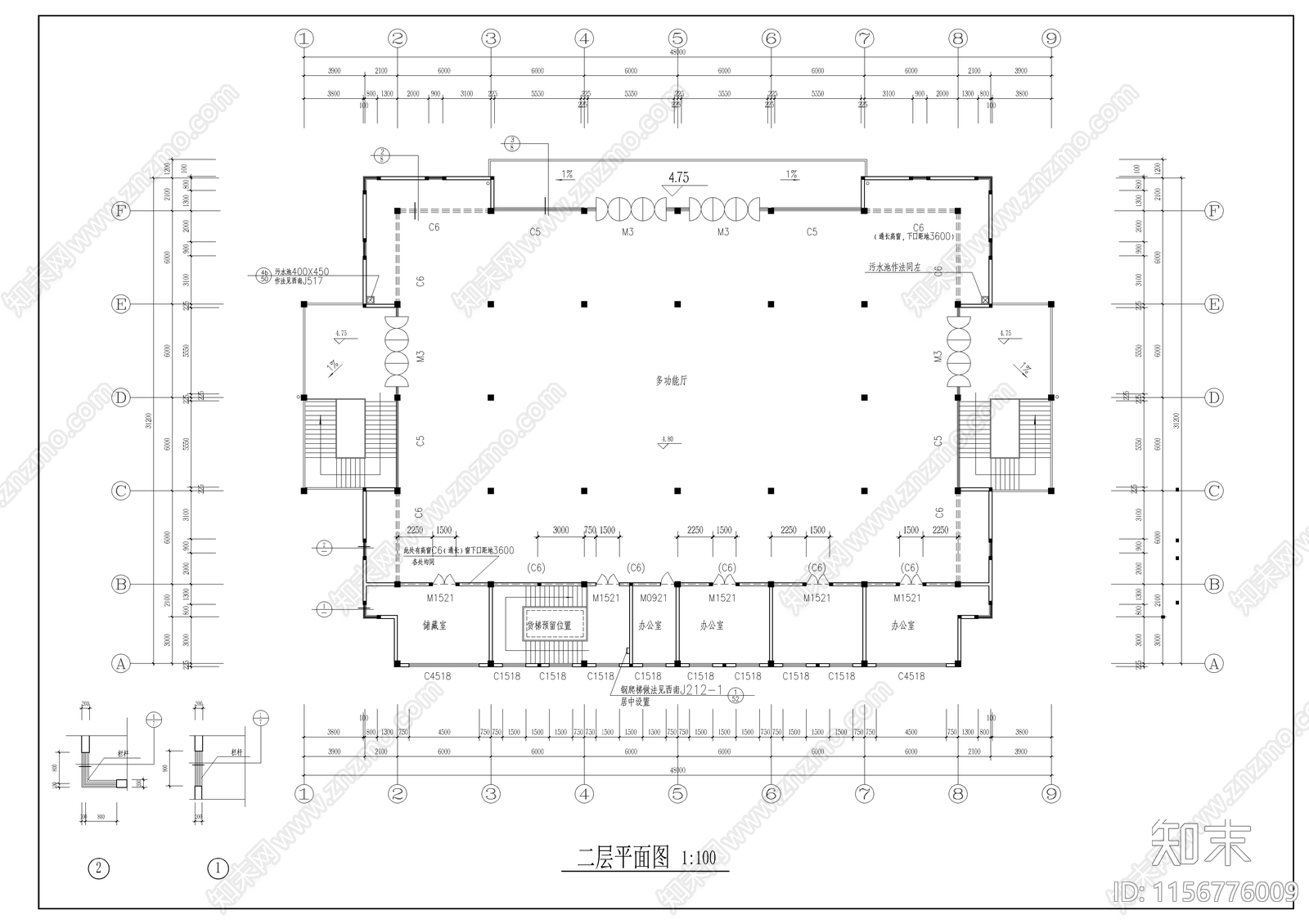 学院新校舍食堂建筑cad施工图下载【ID:1156776009】