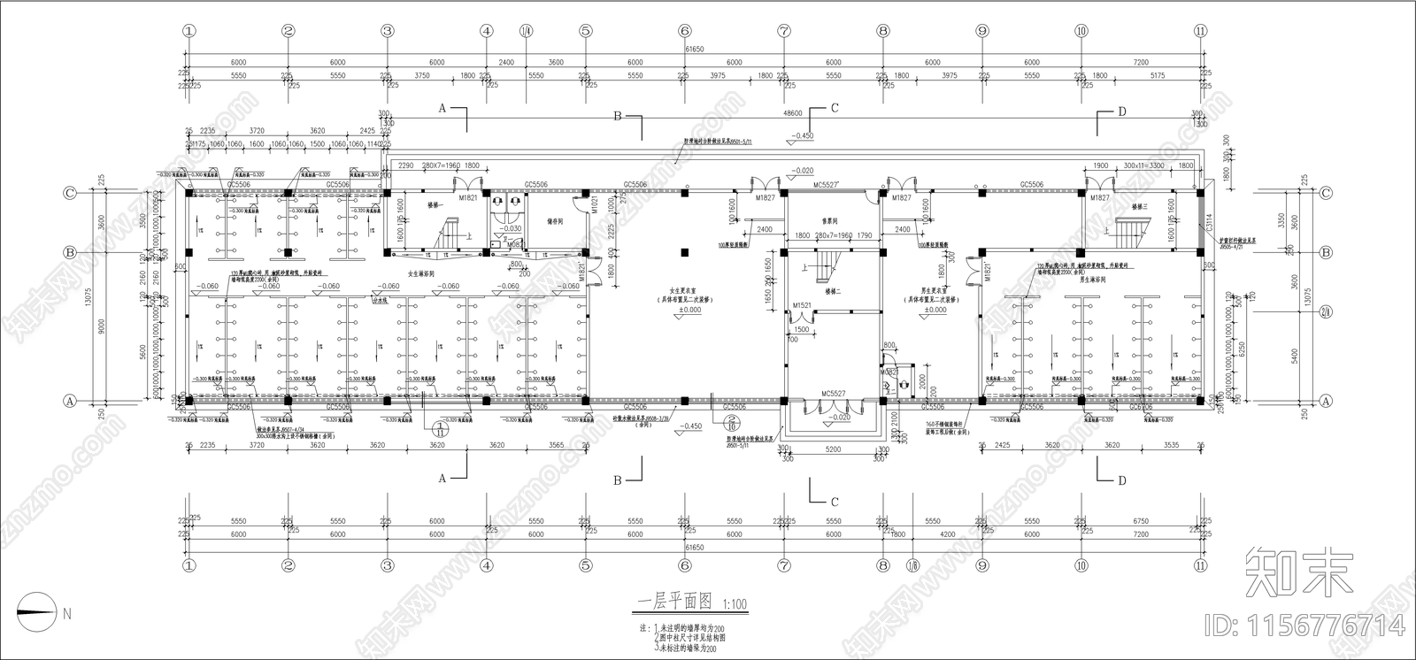 学校浴室建施图cad施工图下载【ID:1156776714】