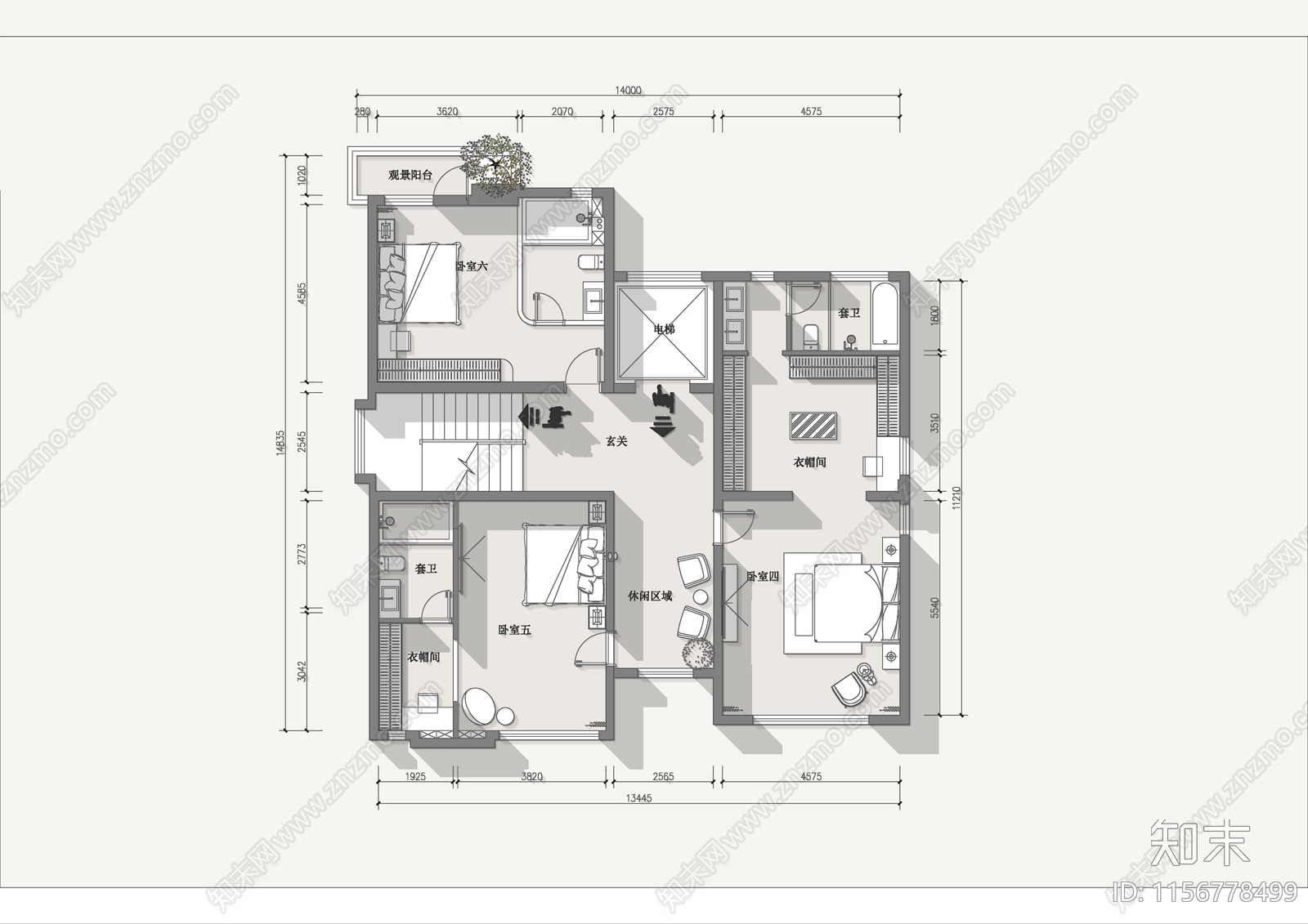 四层自建房别墅布局cad施工图下载【ID:1156778499】