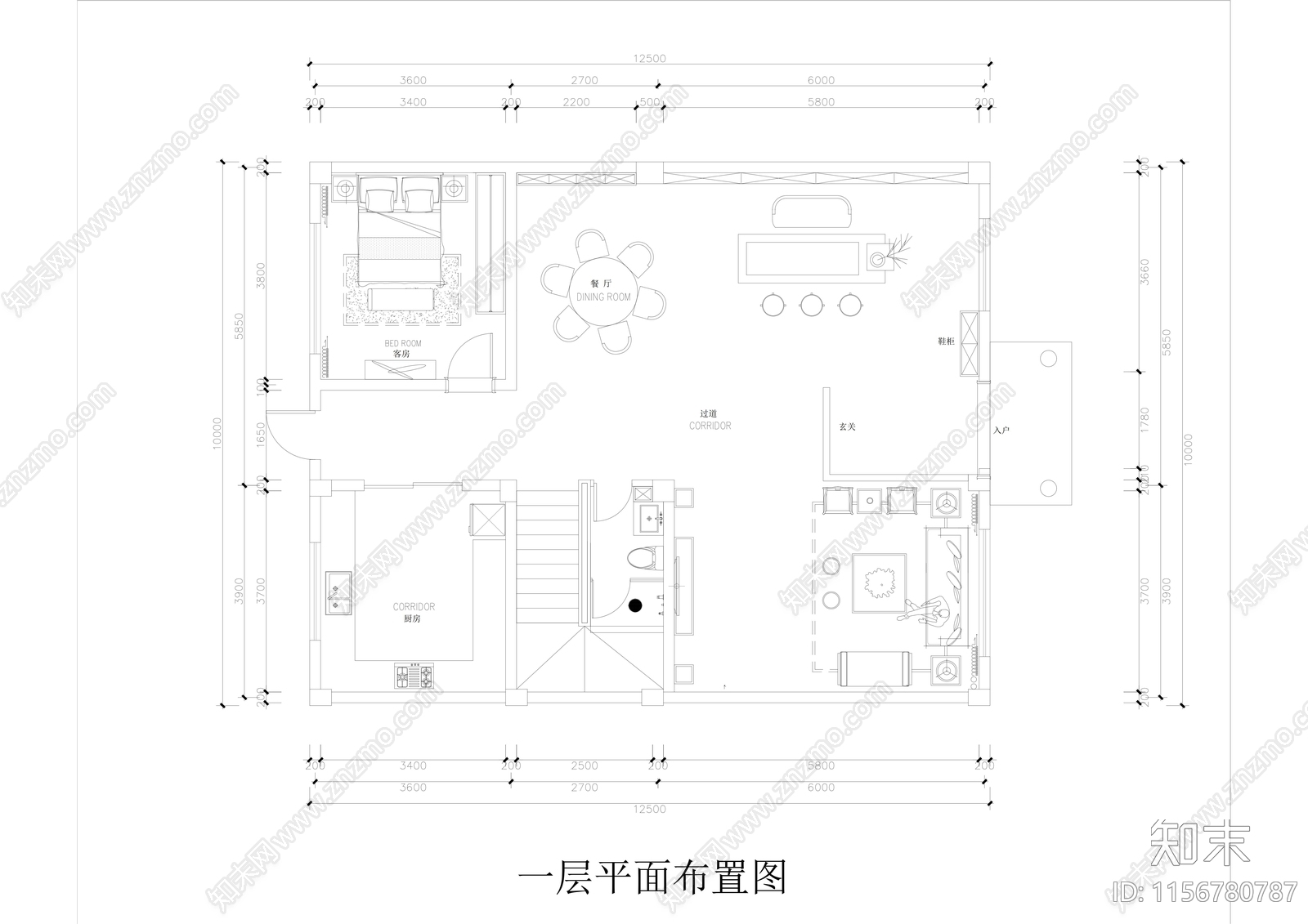 三层自建房别墅布局cad施工图下载【ID:1156780787】