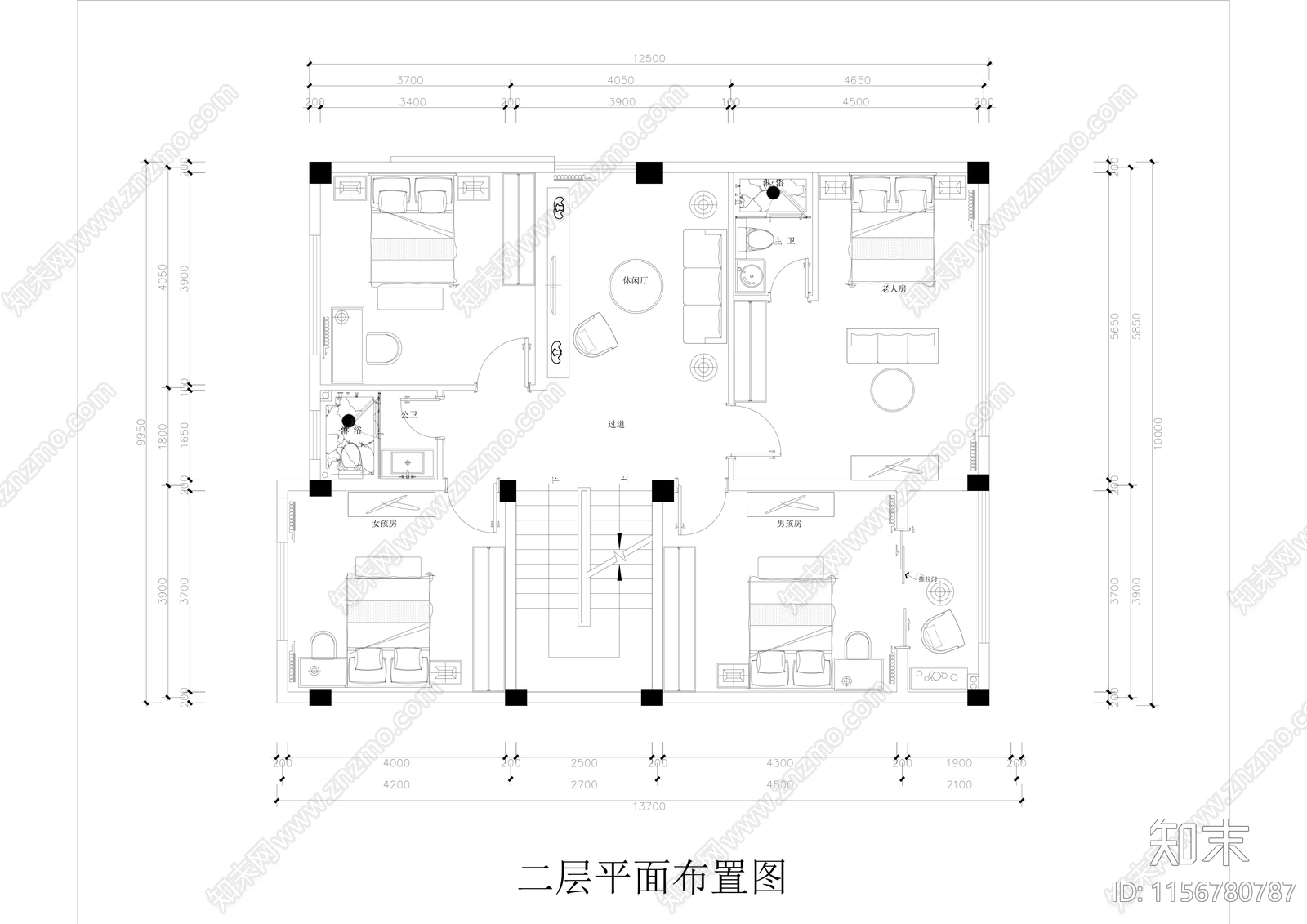 三层自建房别墅布局cad施工图下载【ID:1156780787】