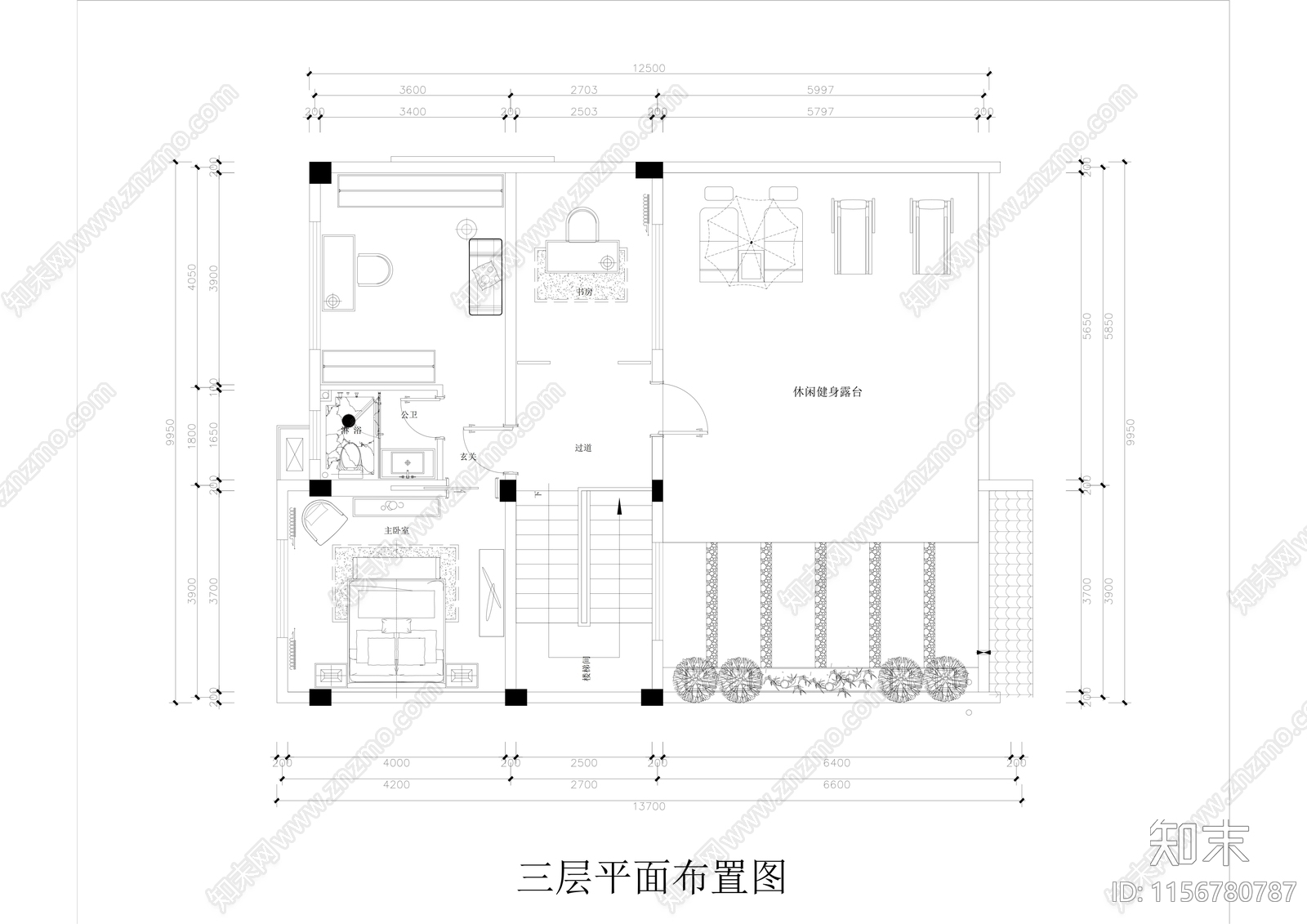 三层自建房别墅布局cad施工图下载【ID:1156780787】