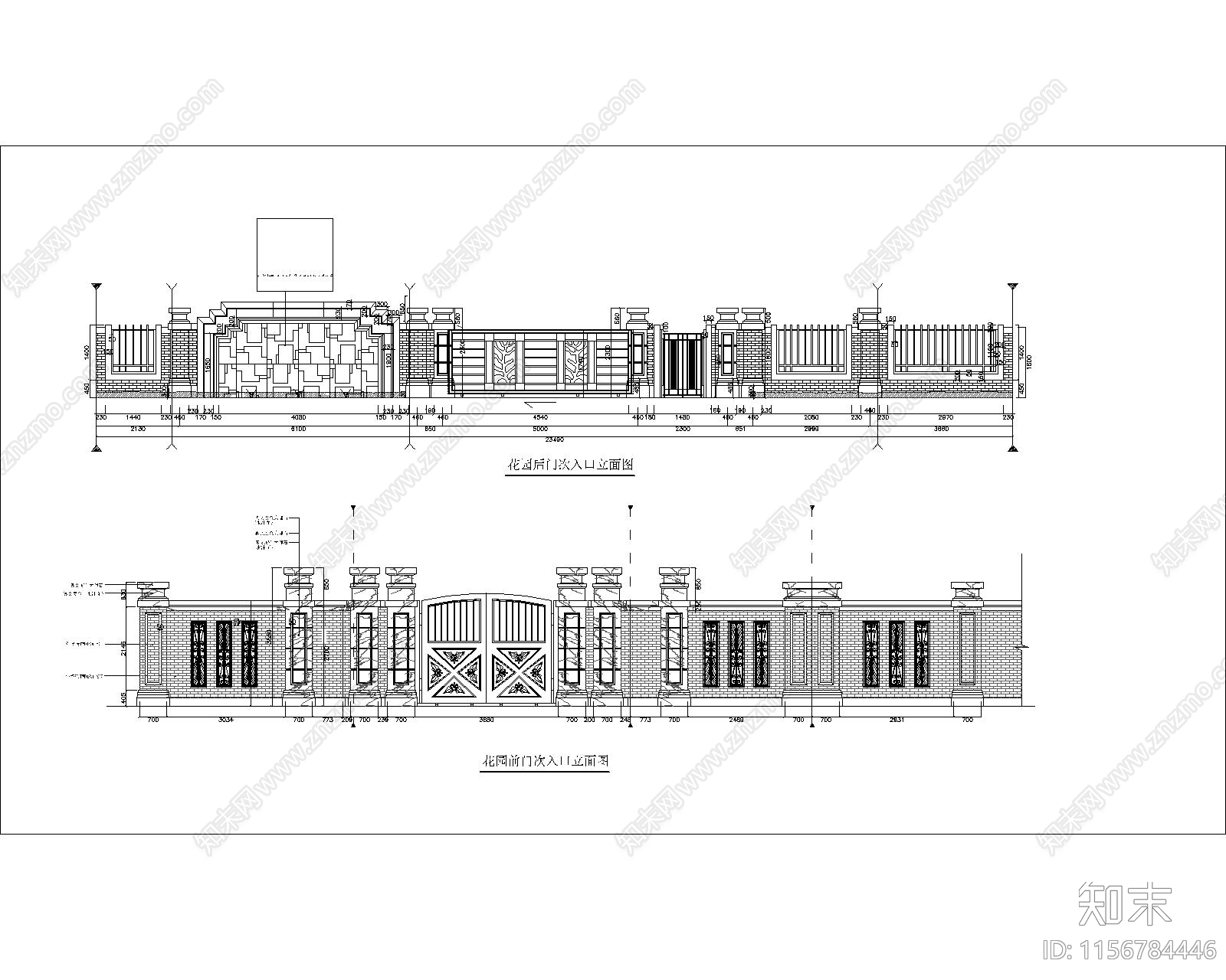 别墅花园前门后门款式铁艺大门款式施工图下载【ID:1156784446】