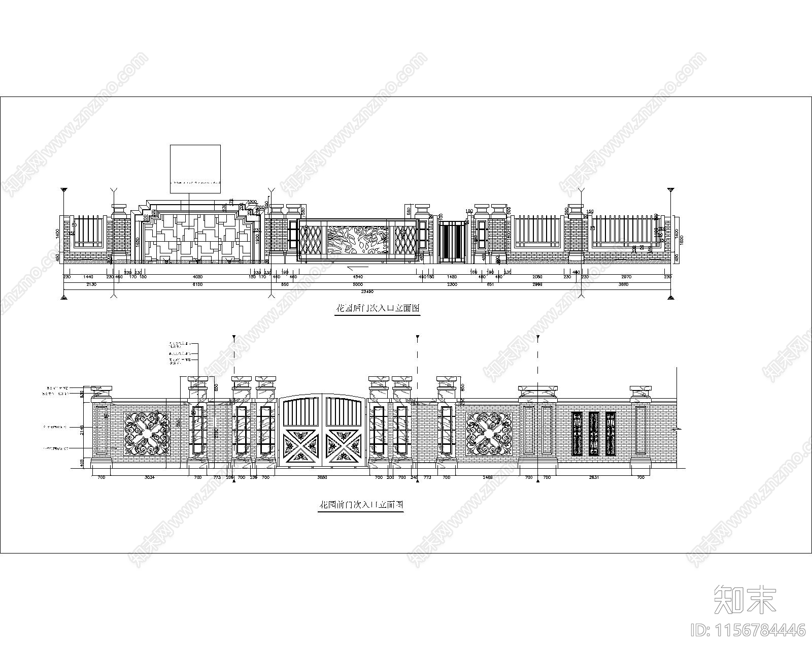 别墅花园前门后门款式铁艺大门款式施工图下载【ID:1156784446】