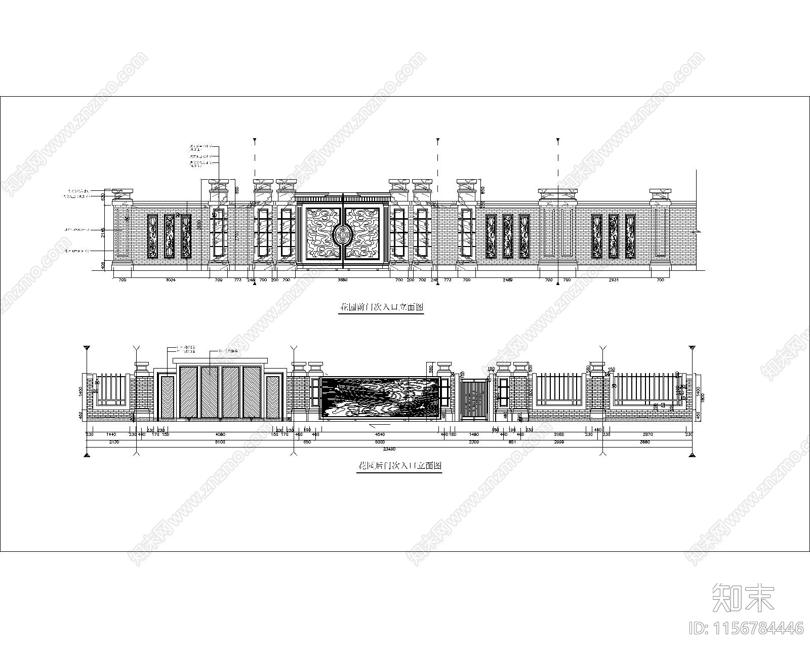 别墅花园前门后门款式铁艺大门款式施工图下载【ID:1156784446】