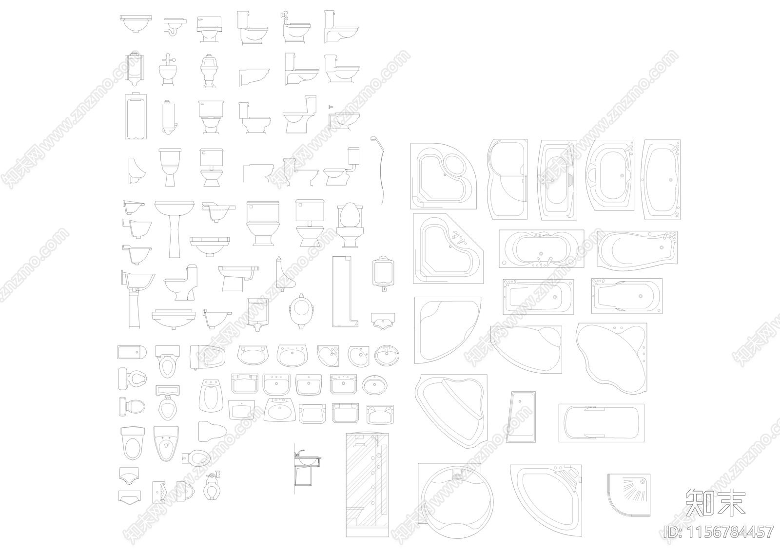 常用卫生间图块合集cad施工图下载【ID:1156784457】
