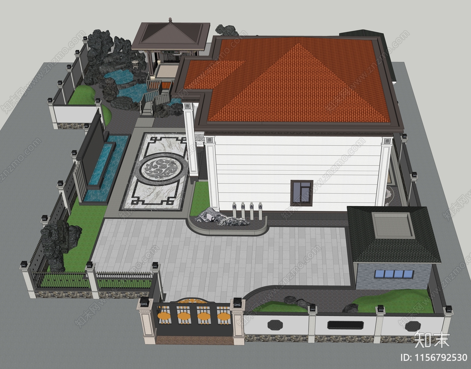 新中式庭院花园SU模型下载【ID:1156792530】