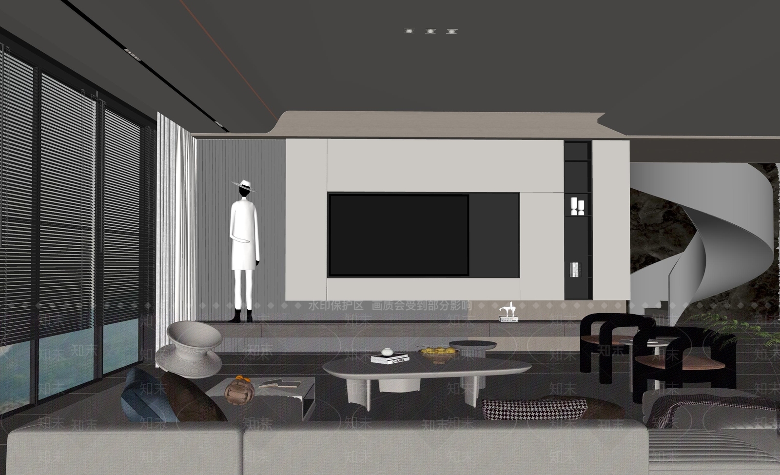 现代客厅SU模型下载【ID:1156802733】