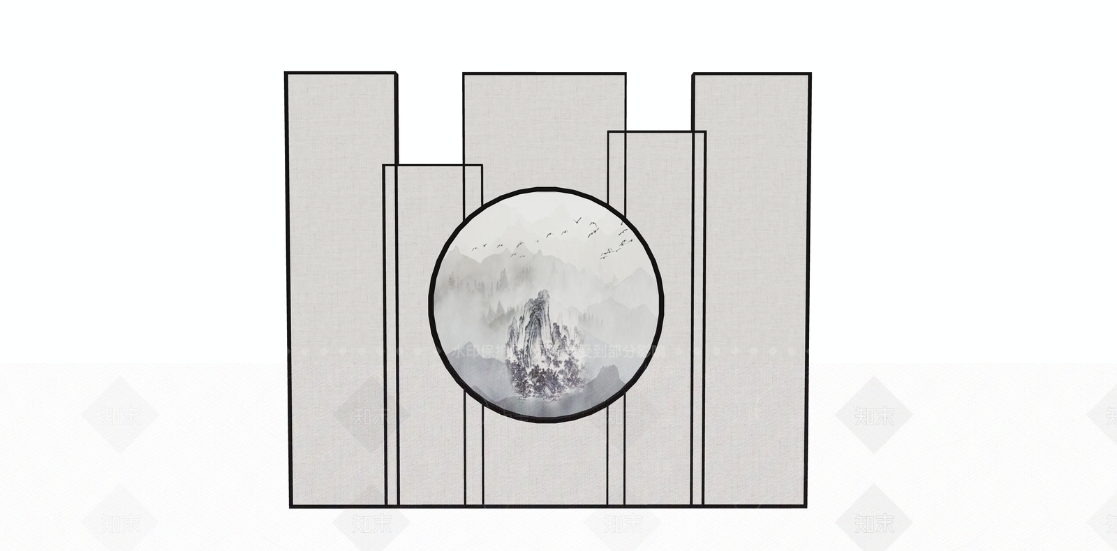 新中式隔断屏风SU模型下载【ID:1156806569】