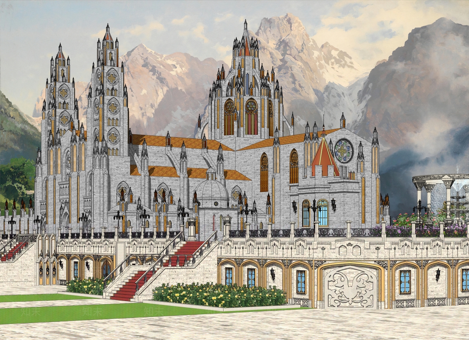 欧式教堂城堡SU模型下载【ID:1156807302】
