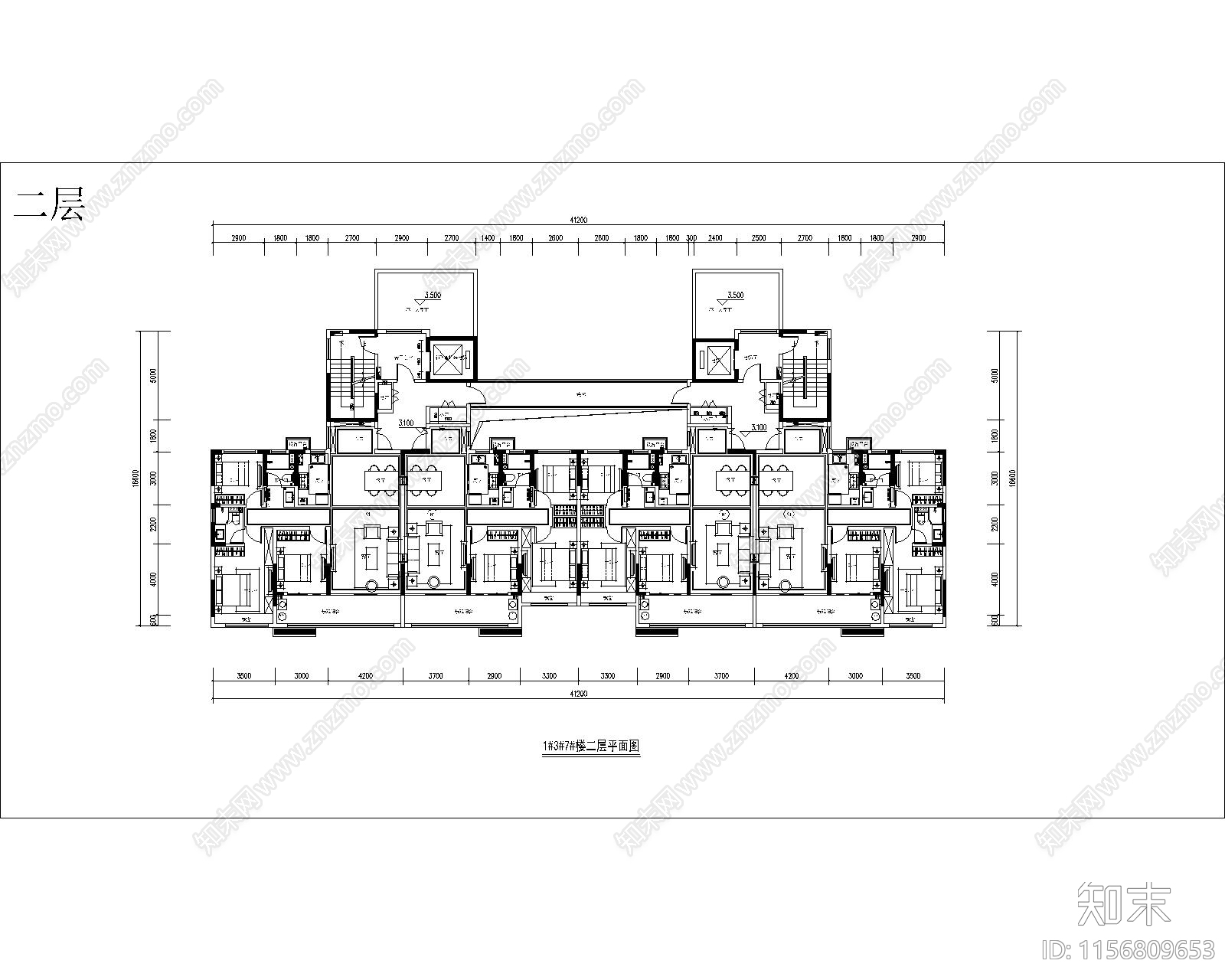 119拼136一梯四户一类高层全套图纸cad施工图下载【ID:1156809653】