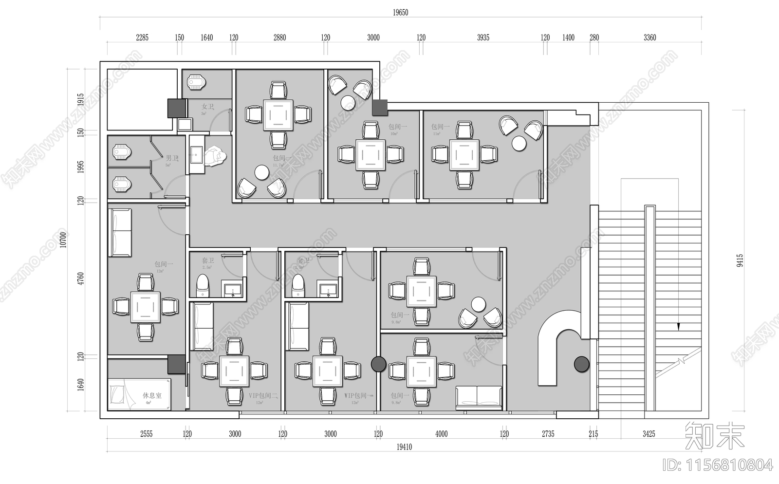 棋牌麻将房娱乐俱乐部平面图cad施工图下载【ID:1156810804】