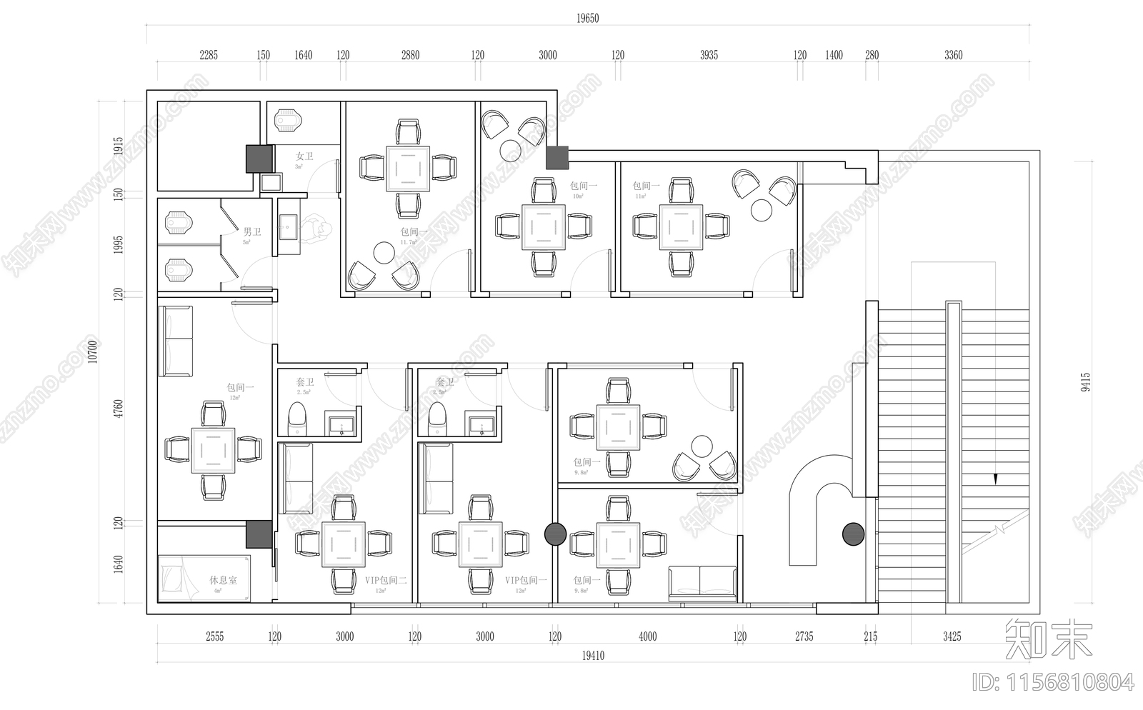 棋牌麻将房娱乐俱乐部平面图cad施工图下载【ID:1156810804】