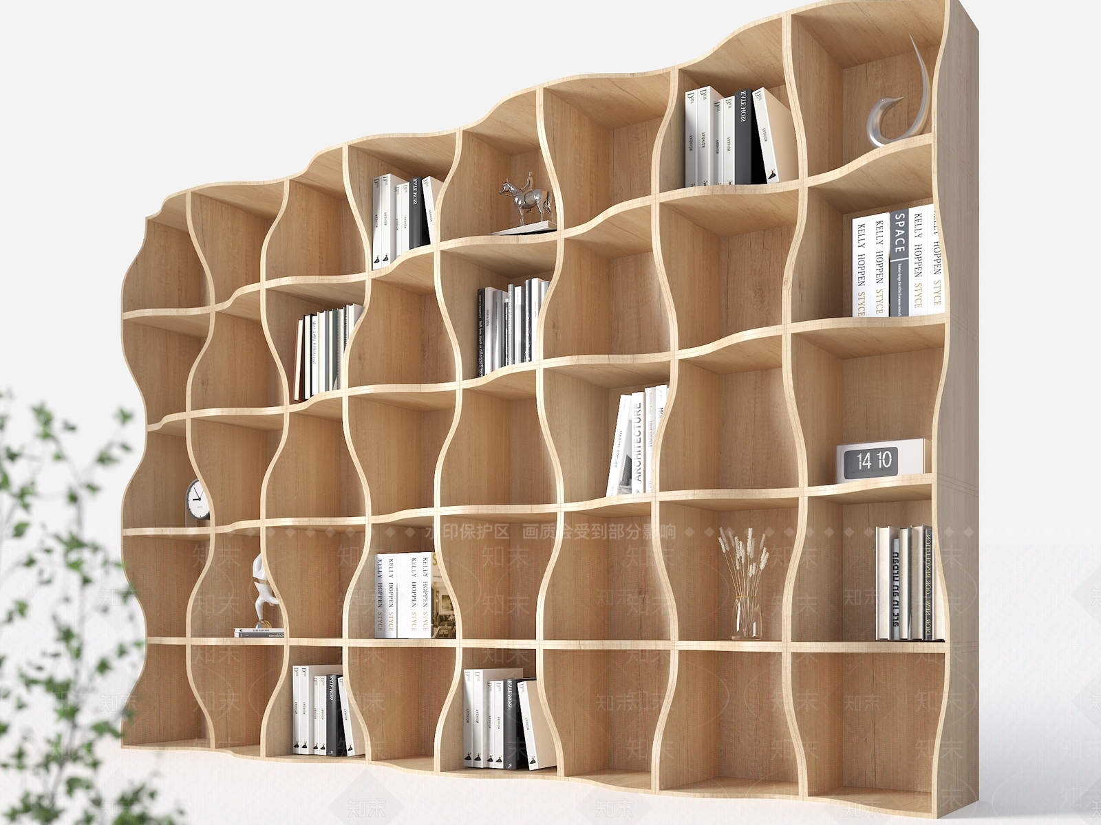 现代异形实木书架SU模型下载【ID:1156811221】