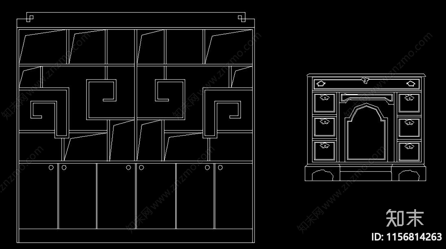 中式建筑图库建筑立面cad施工图下载【ID:1156814263】