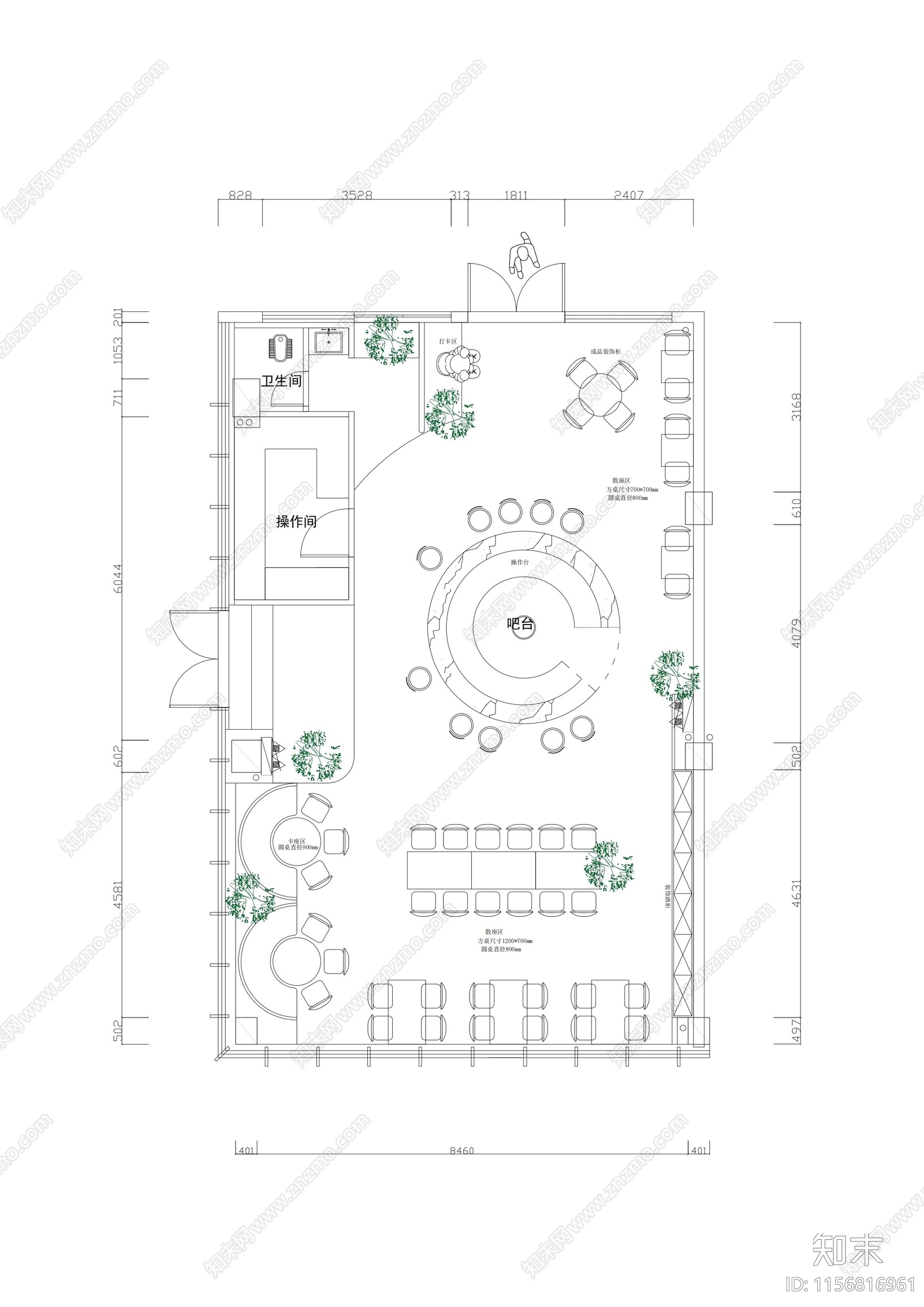 120平日咖夜酒平面布局设计施工图下载【ID:1156816961】