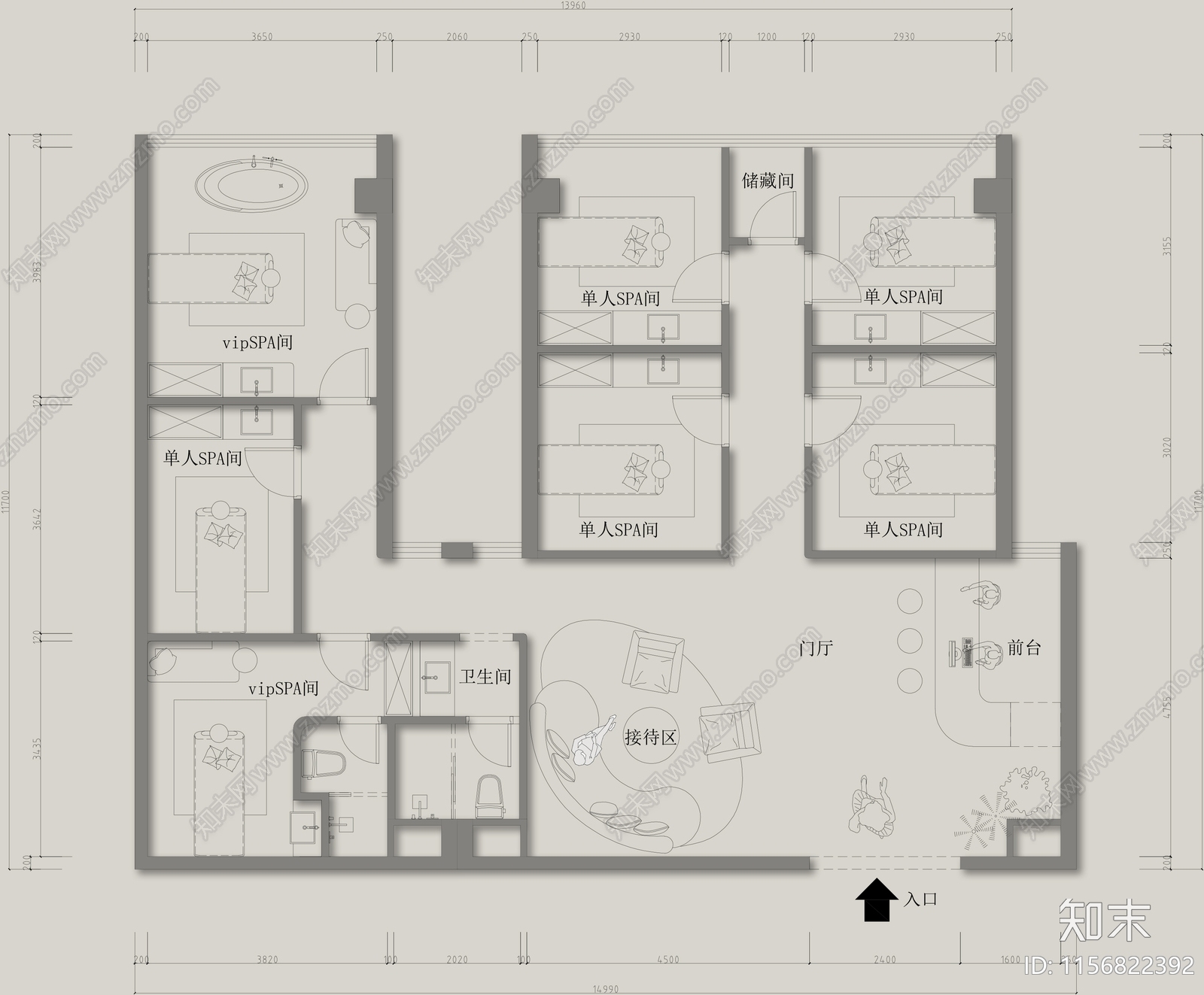 160平SPA美容会所平面布局设计施工图下载【ID:1156822392】