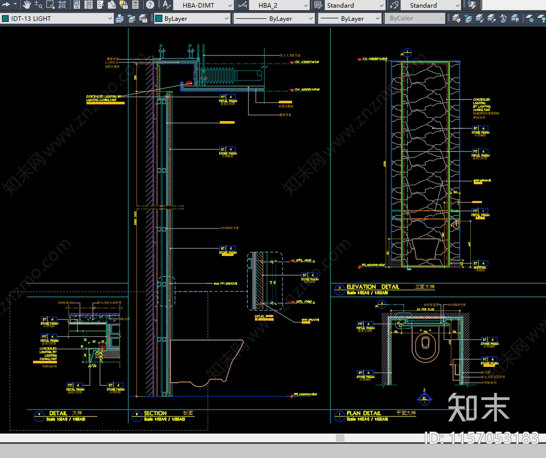 现代酒店卫生间马桶间立面节点大样图cad施工图下载【ID:1157053183】