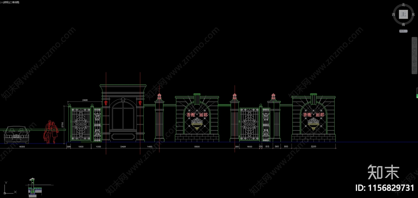 别墅庭院铁艺大门建筑围墙cad施工图下载【ID:1156829731】