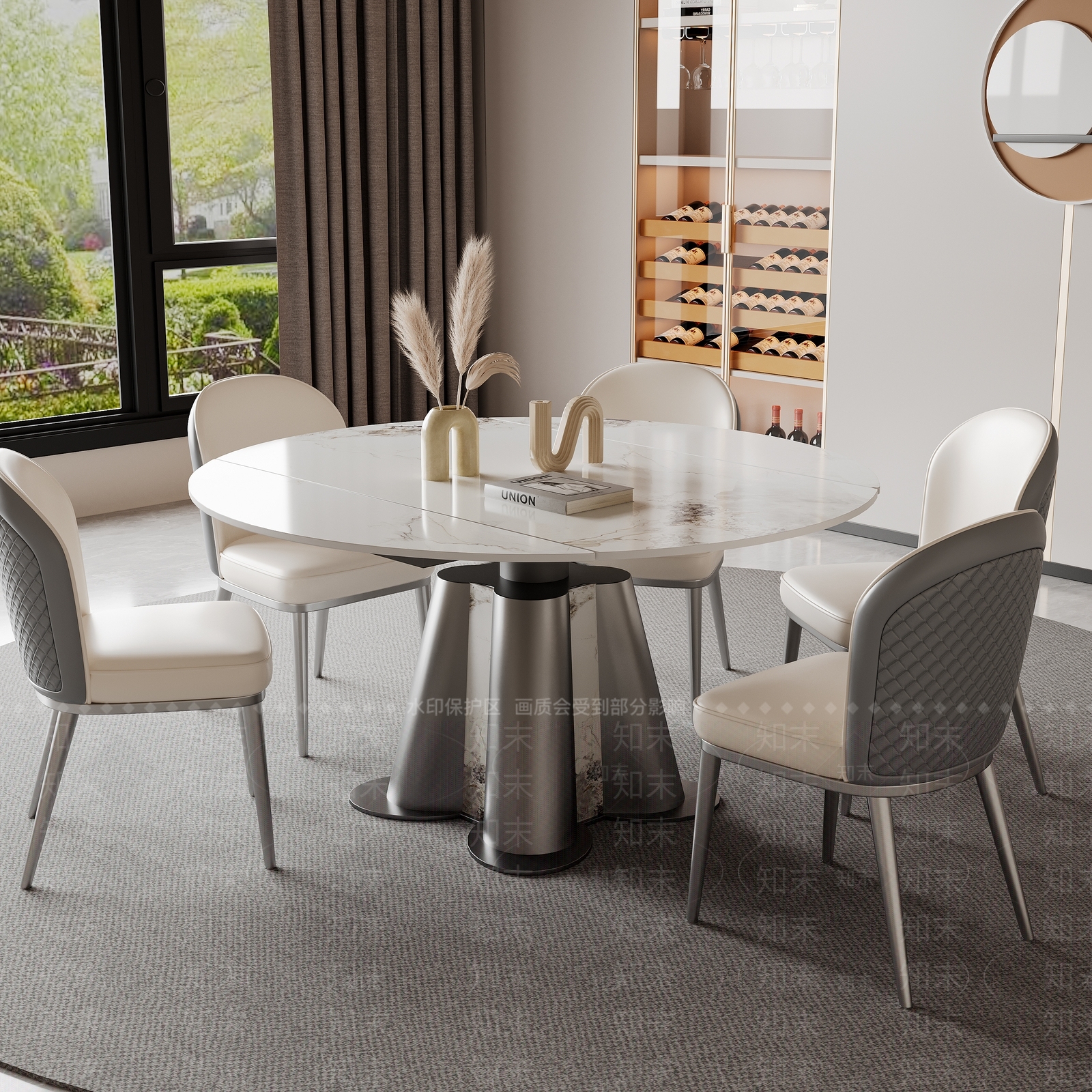 现代圆形餐桌椅组合3D模型下载【ID:1156831089】