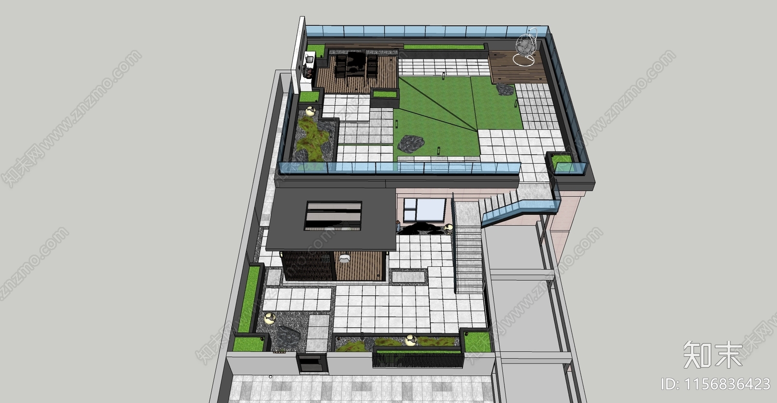 现代风格屋顶花园SU模型下载【ID:1156836423】