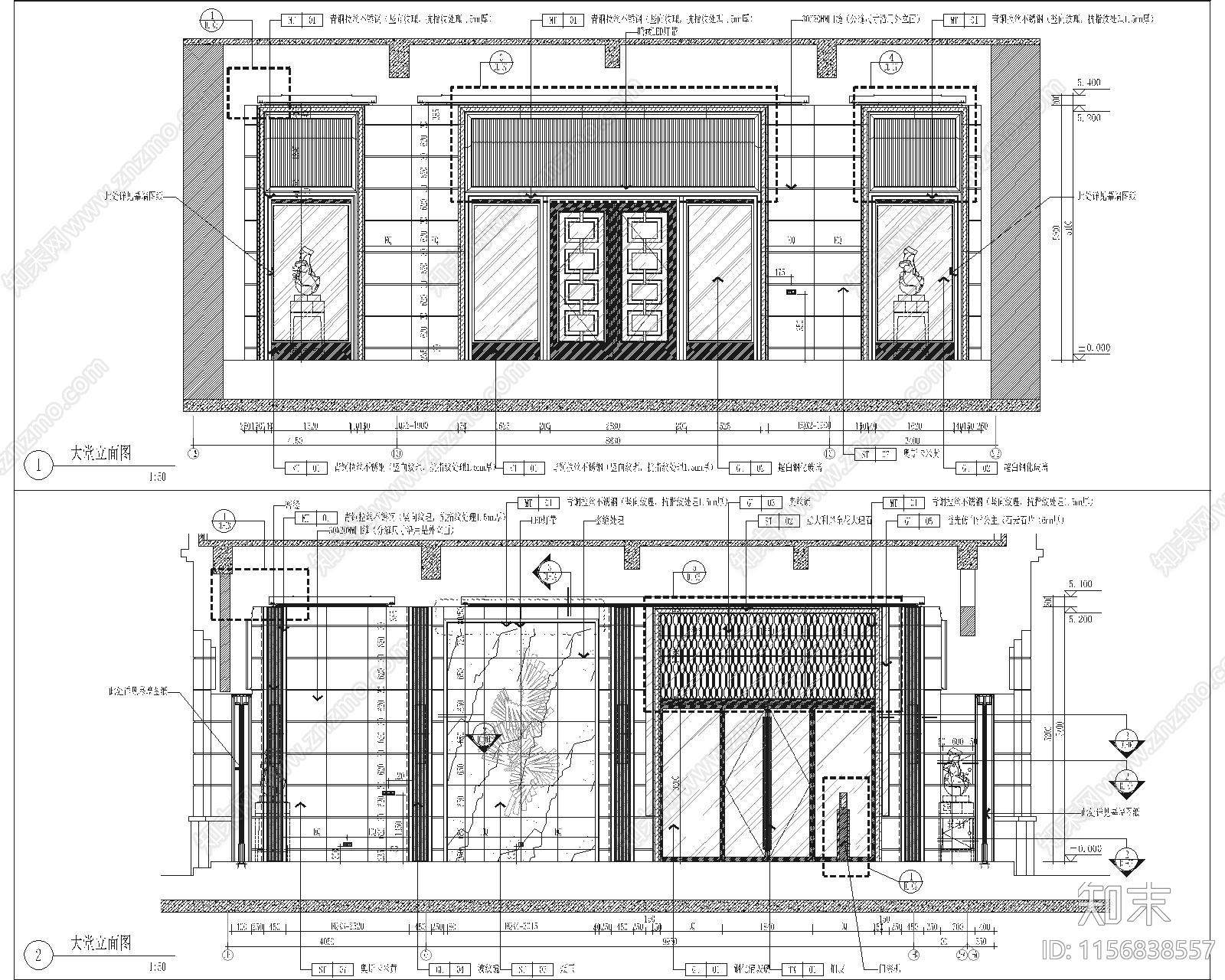 会所礼宾大堂cad施工图下载【ID:1156838557】