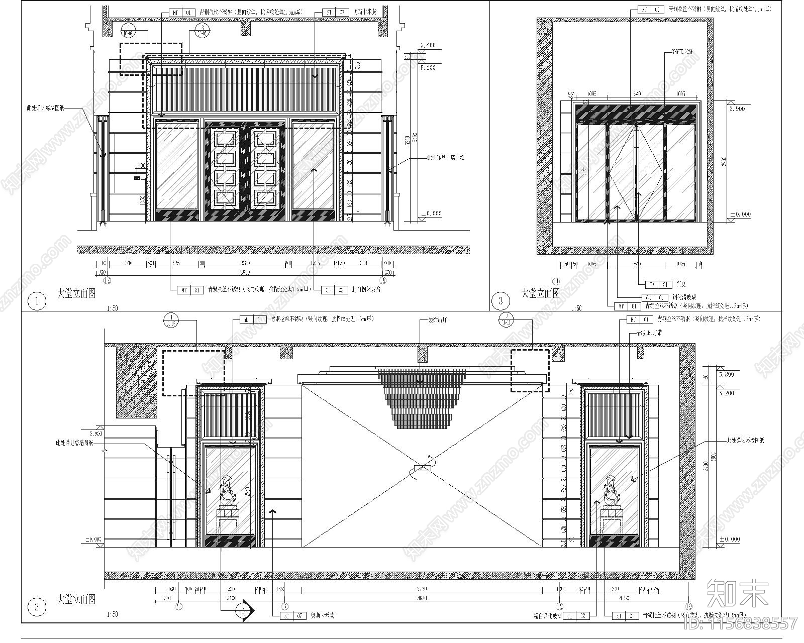 会所礼宾大堂cad施工图下载【ID:1156838557】