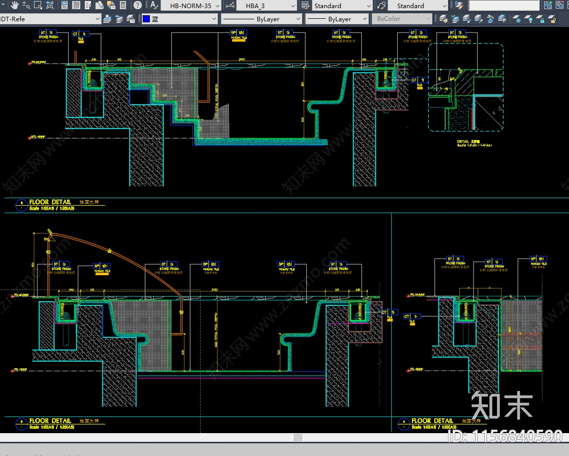 现代酒店泳池剖面地面节点图cad施工图下载【ID:1156840590】