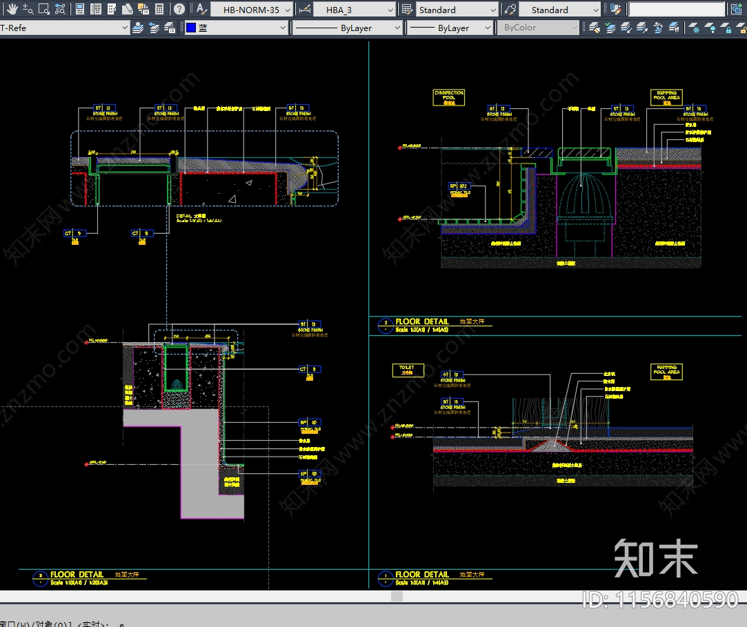 现代酒店泳池剖面地面节点图cad施工图下载【ID:1156840590】