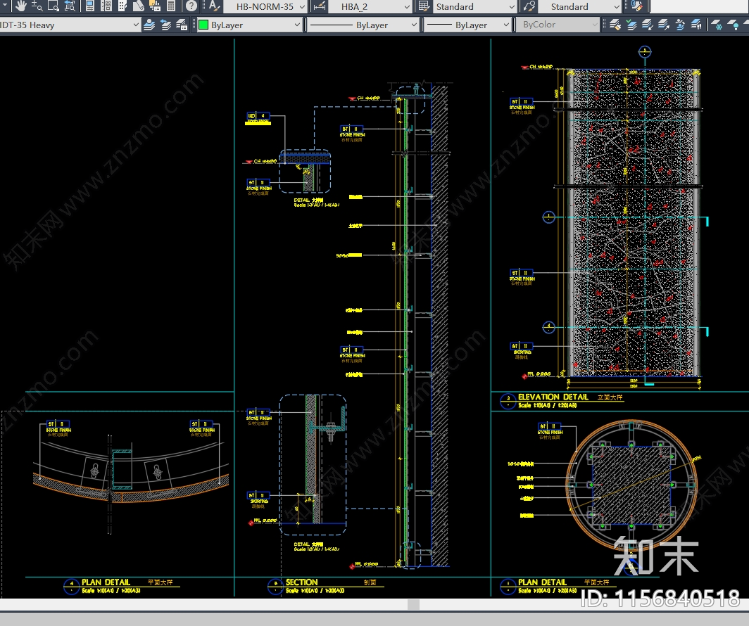 现代酒店圆柱包石材大样图cad施工图下载【ID:1156840518】