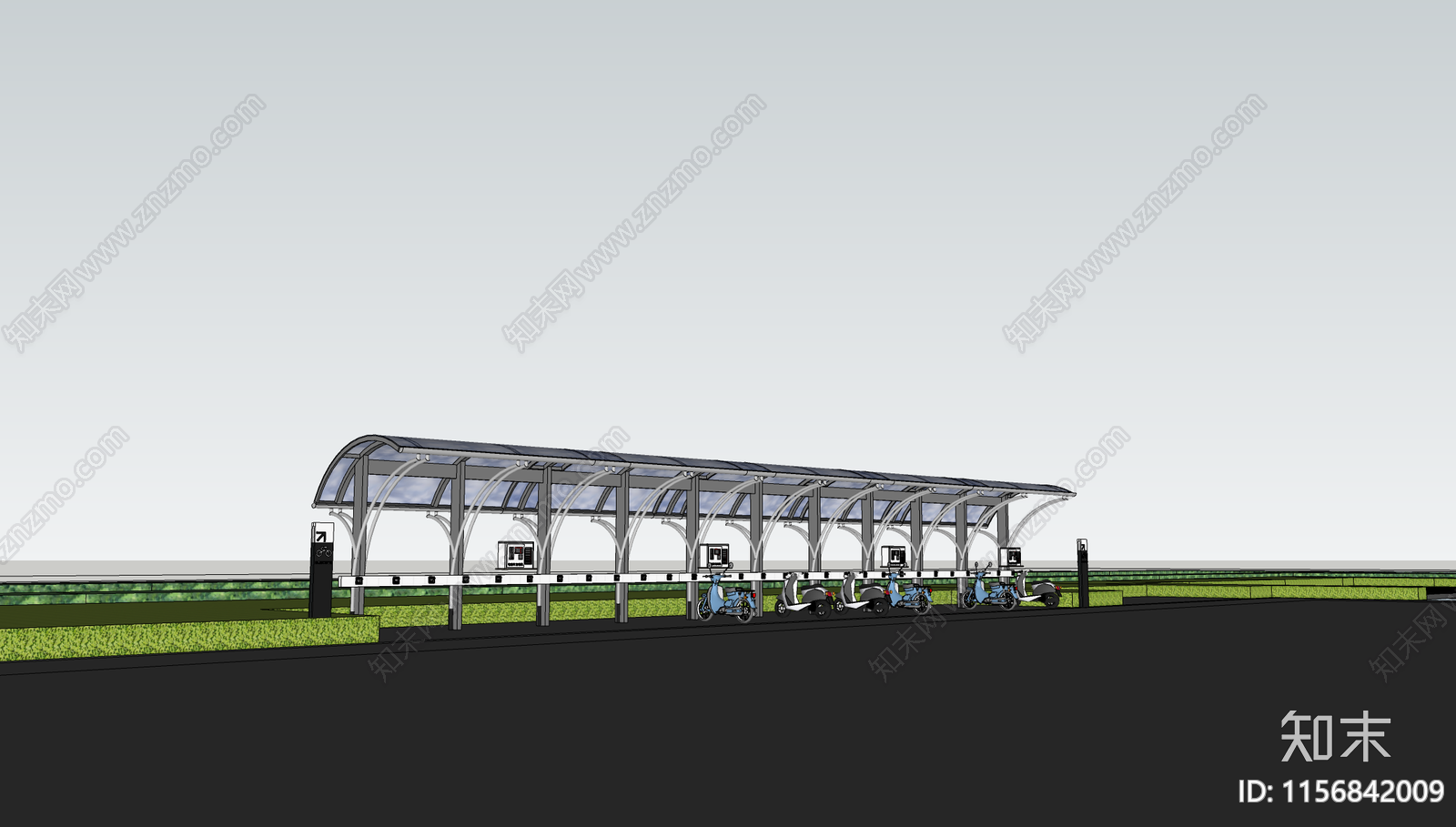 现代非机动充电车棚SU模型下载【ID:1156842009】