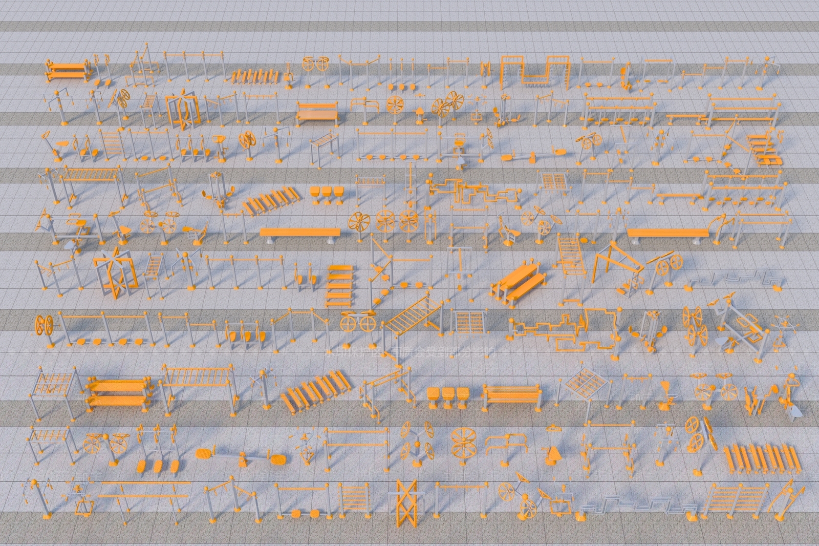 现代户外健身器材3D模型下载【ID:1156844804】