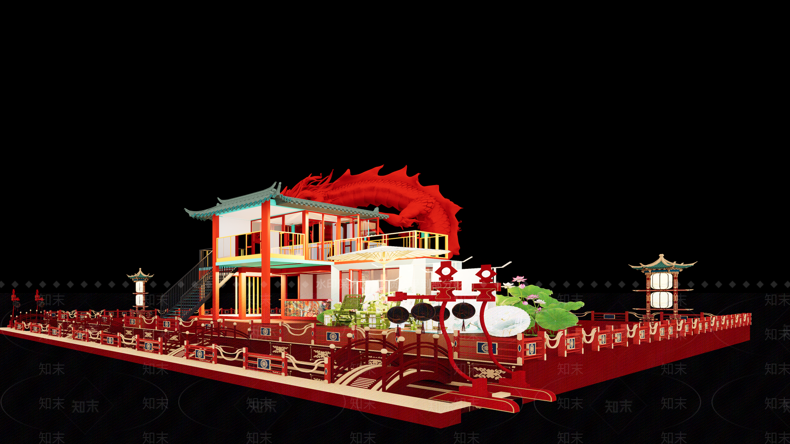 新中式餐饮建筑SU模型下载【ID:1158012045】