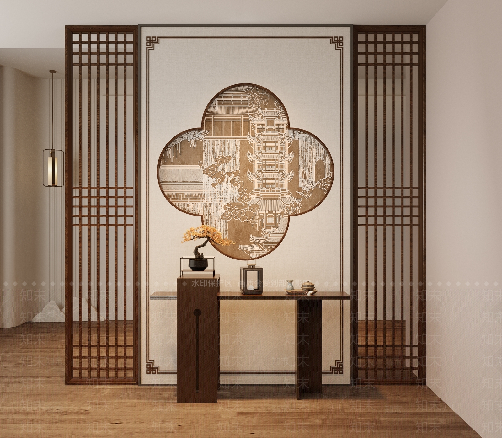 新中式玄关隔断3D模型下载【ID:1156851832】