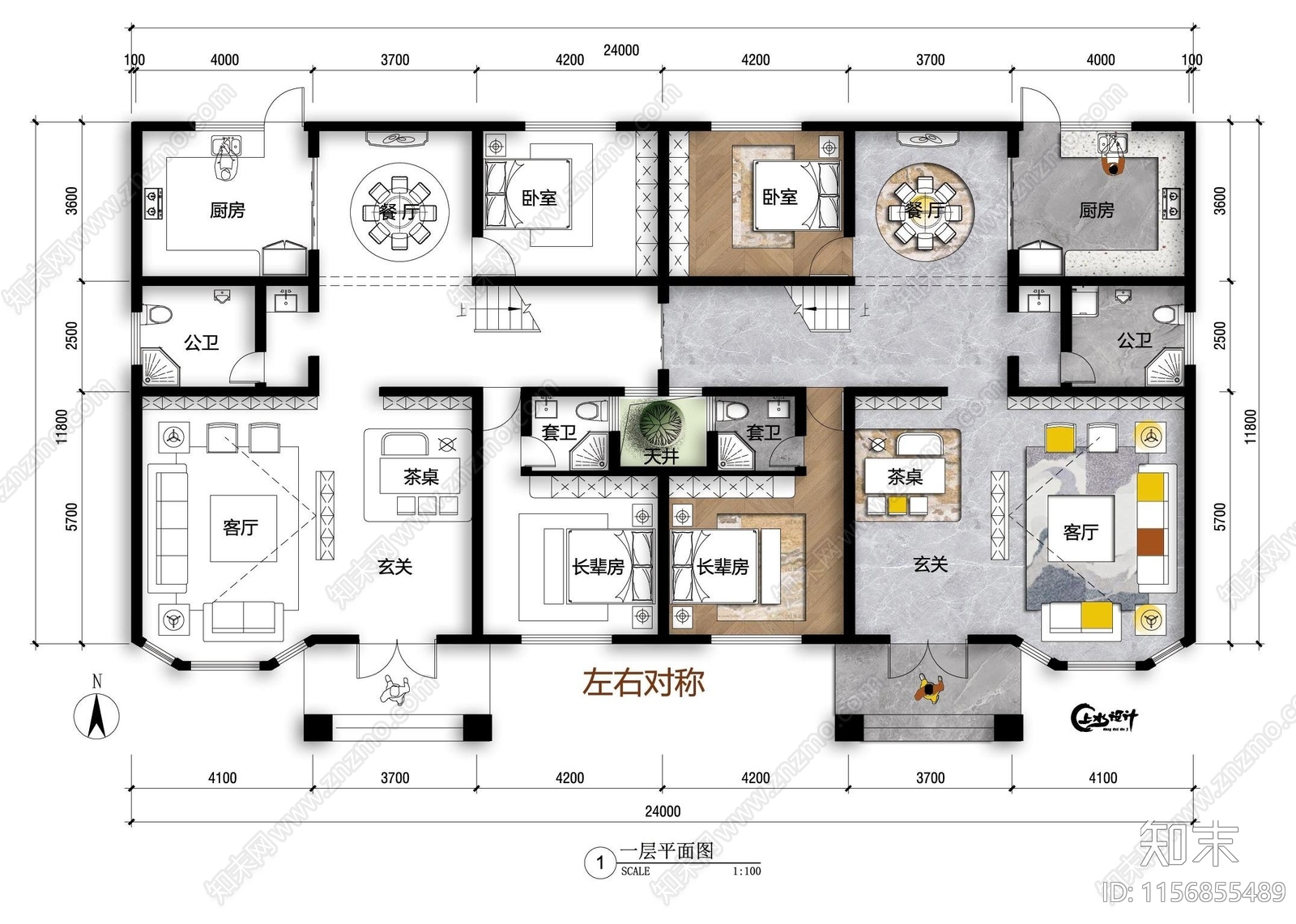 自建房面宽24米进深12米双拼施工图下载【ID:1156855489】