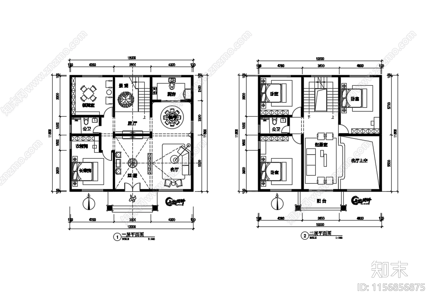 自建房面宽12米进深11米施工图下载【ID:1156856875】