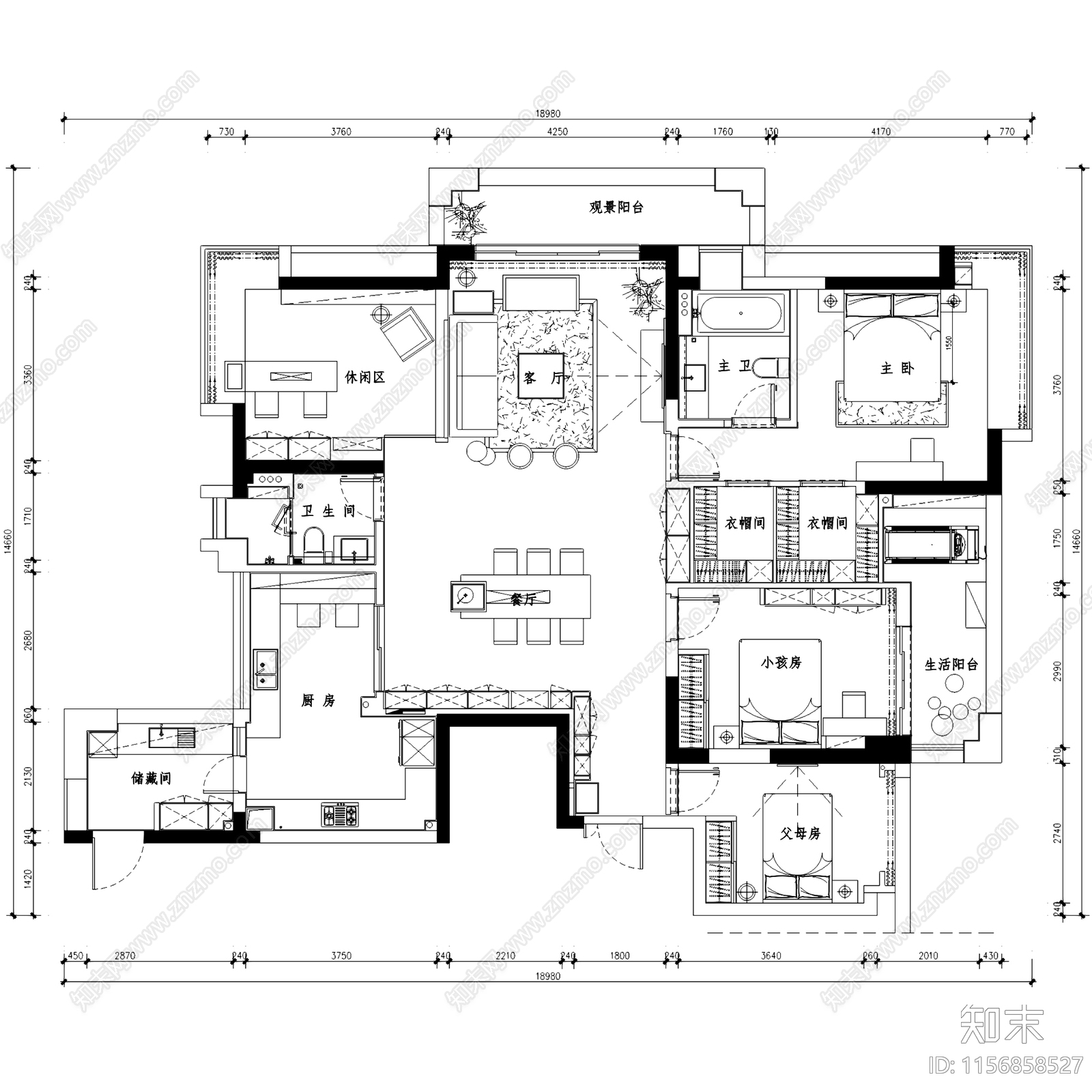 北欧美式杭州顺发旺角城大平层无主灯室内家装cad施工图下载【ID:1156858527】