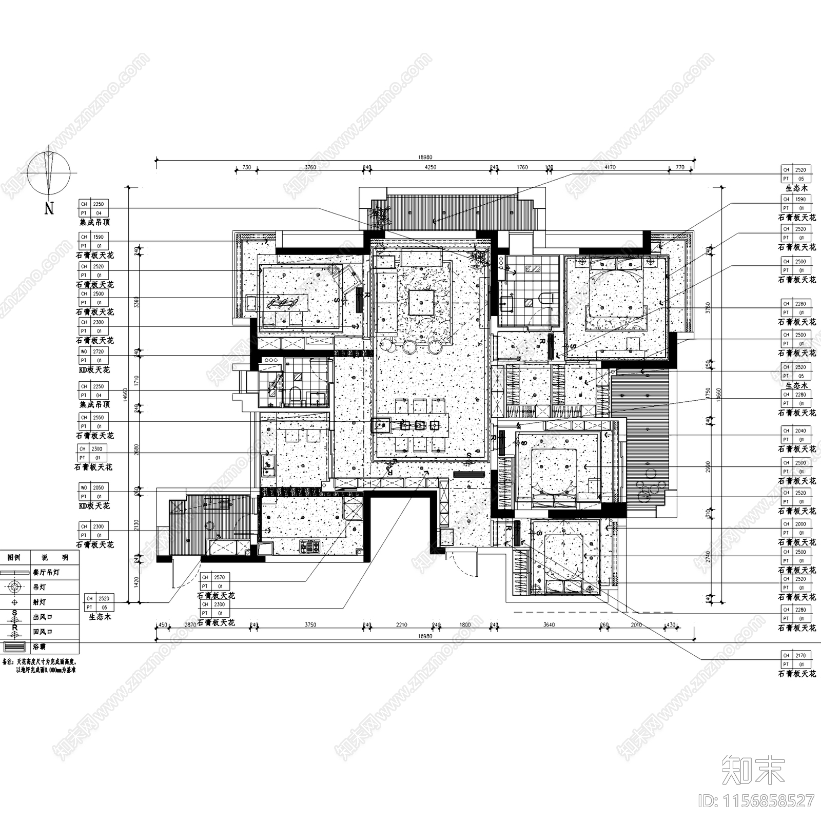 北欧美式杭州顺发旺角城大平层无主灯室内家装cad施工图下载【ID:1156858527】