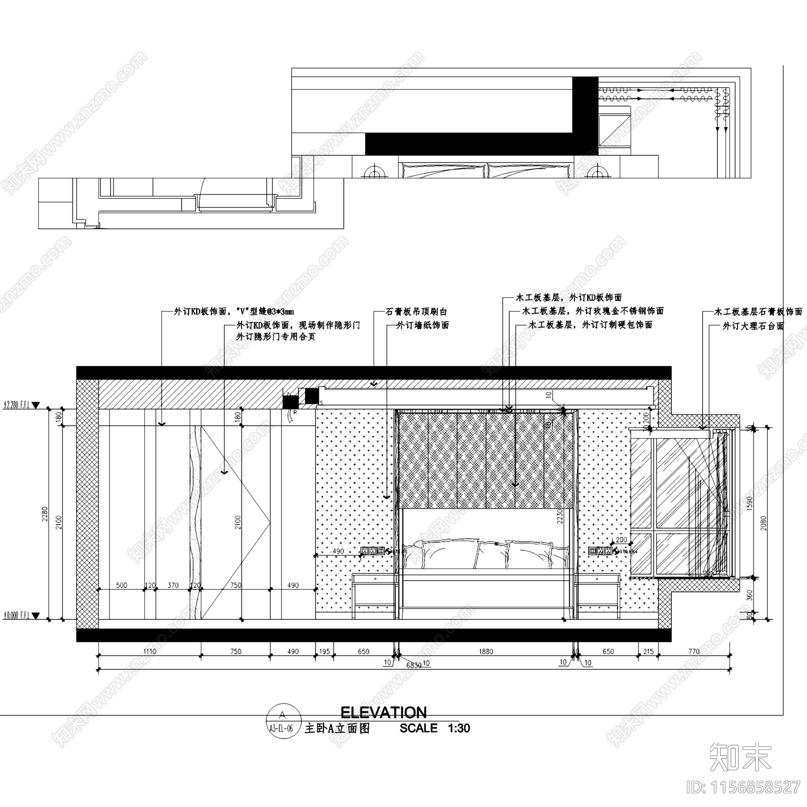 北欧美式杭州顺发旺角城大平层无主灯室内家装cad施工图下载【ID:1156858527】