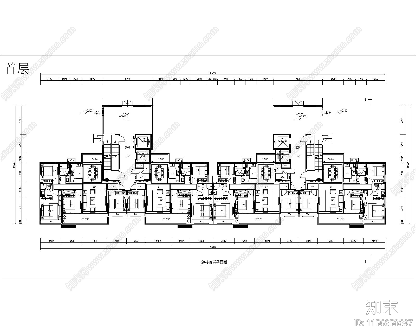 一梯两户一类高层全套图纸施工图下载【ID:1156858697】