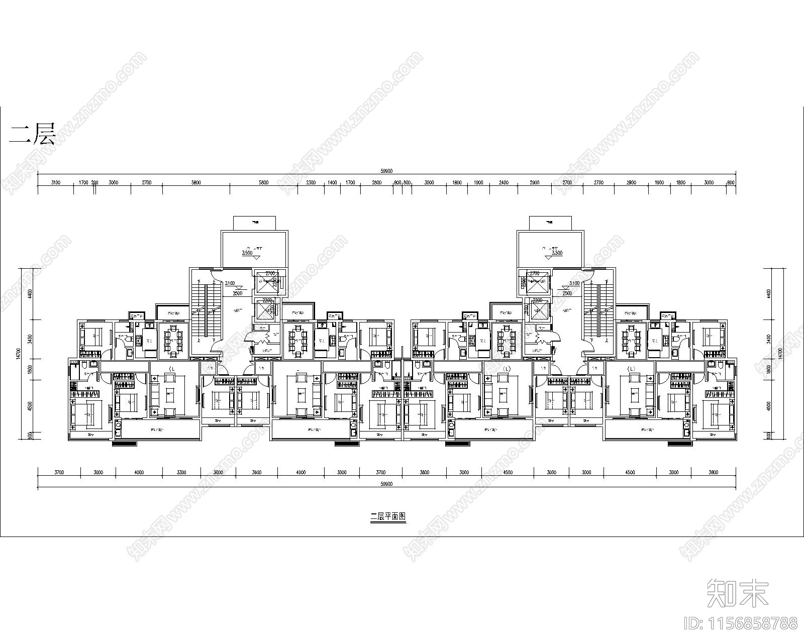 一梯两户一类高层全套图纸cad施工图下载【ID:1156858788】