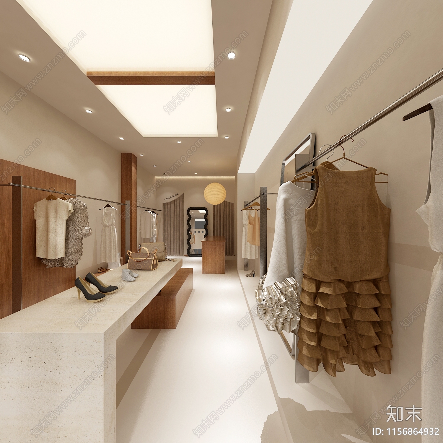 侘寂原木风服装店3D模型下载【ID:1156864932】