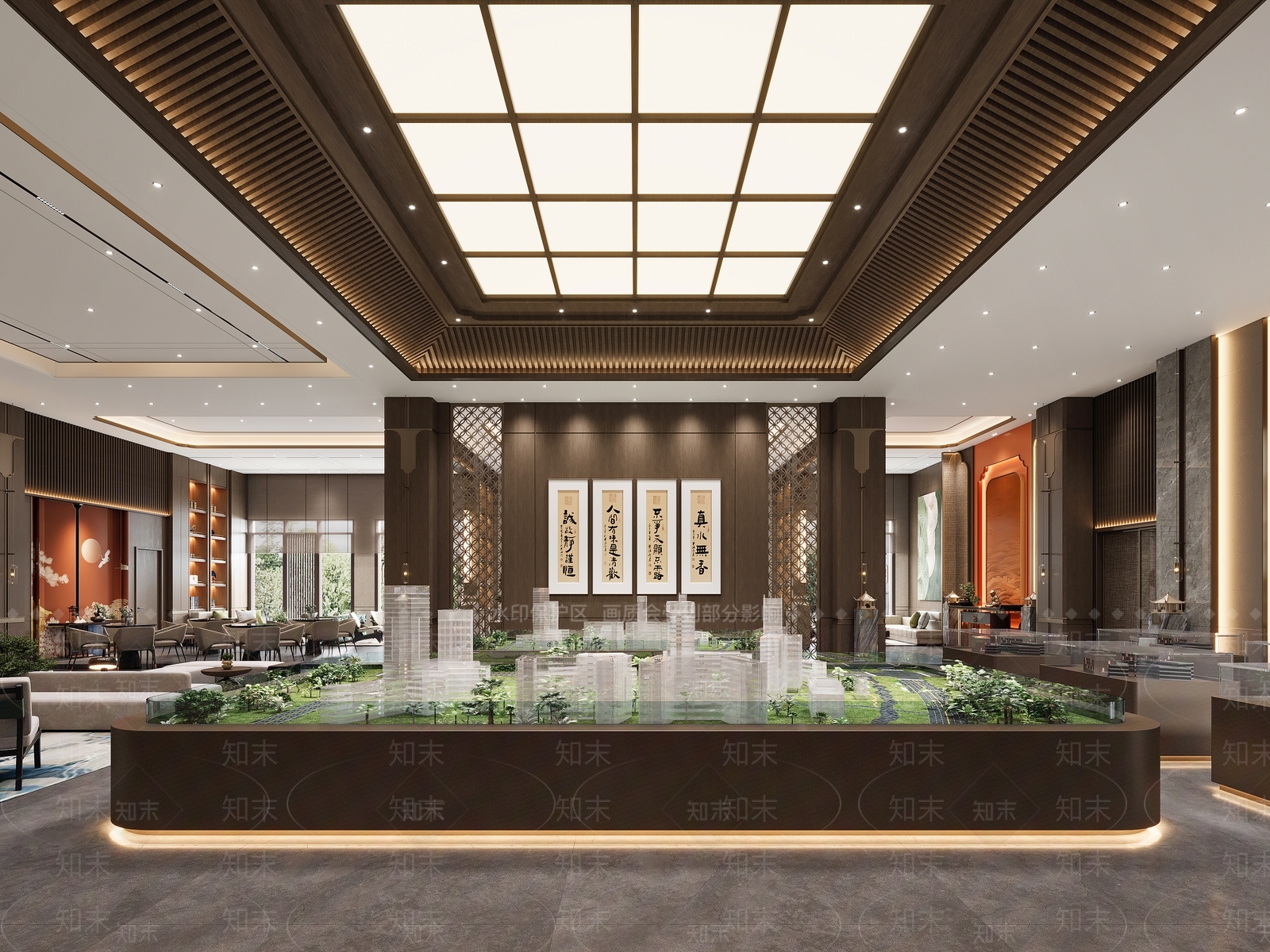 新中式售楼部沙盘3D模型下载【ID:1156874900】