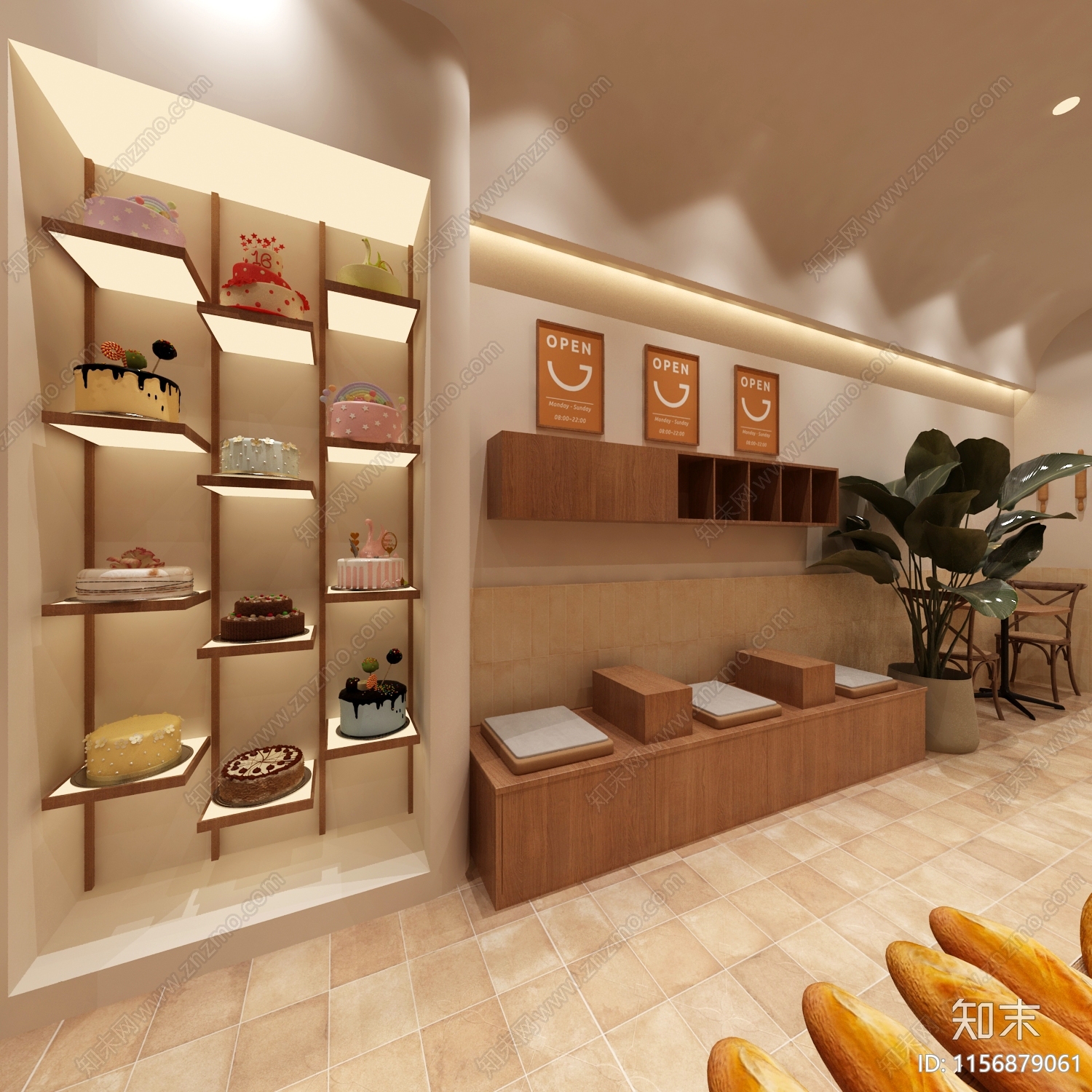 现代原木风面包店3D模型下载【ID:1156879061】