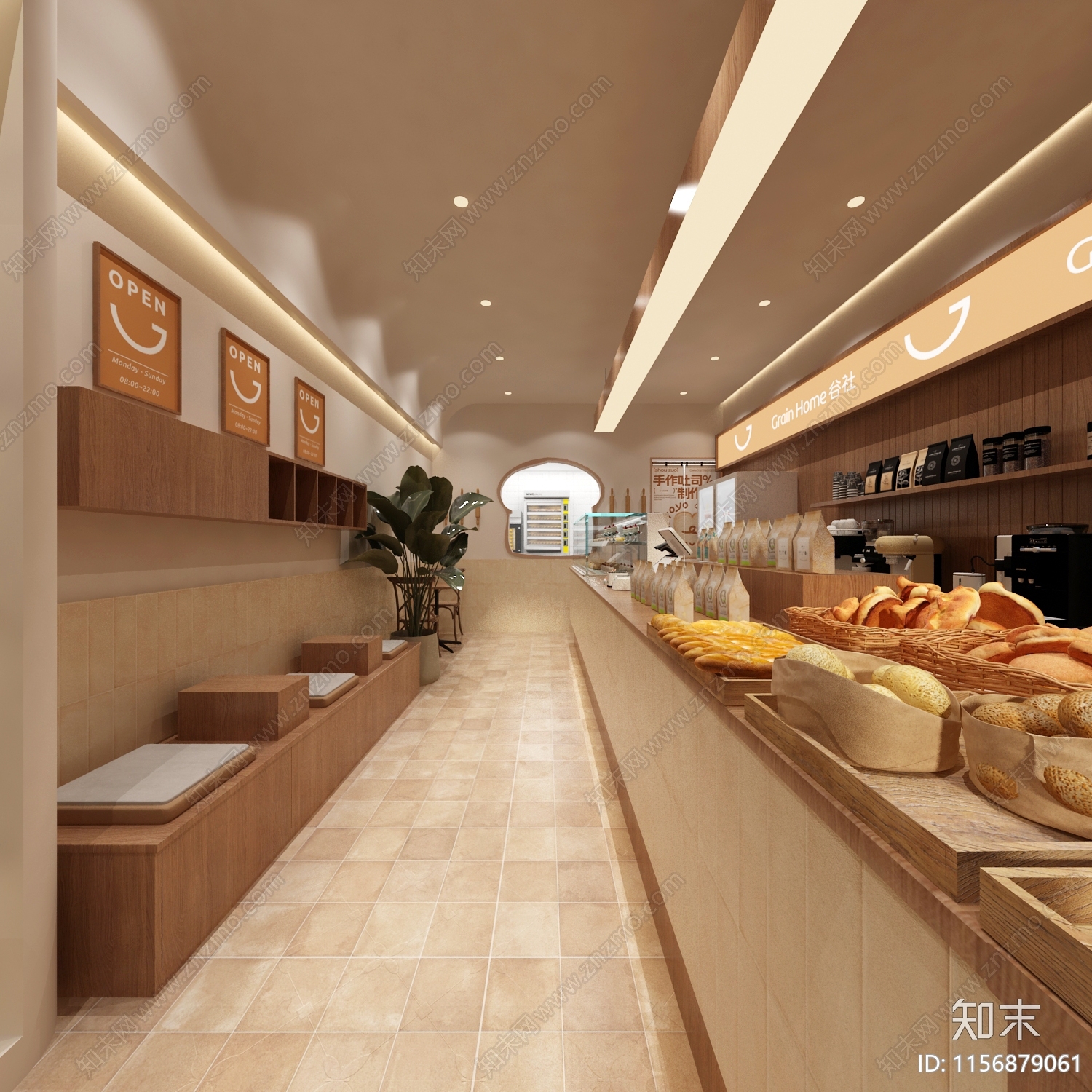 现代原木风面包店3D模型下载【ID:1156879061】