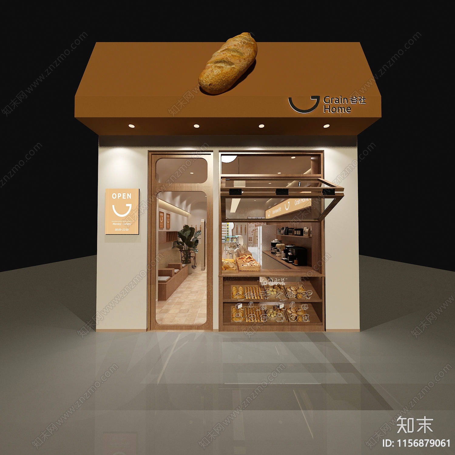 现代原木风面包店3D模型下载【ID:1156879061】